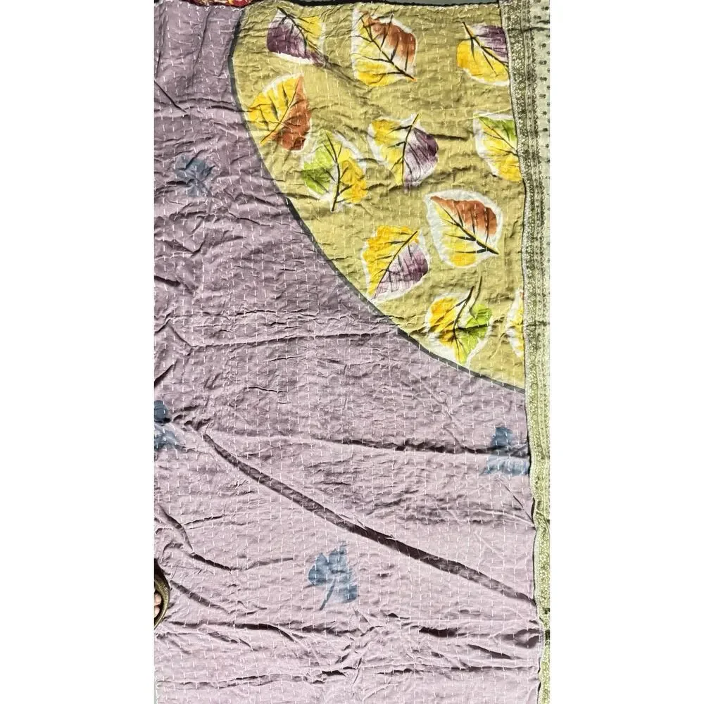 Bedding Handmade Floral Print King Size Bedspread Cotton Kantha Quilt 80 X102